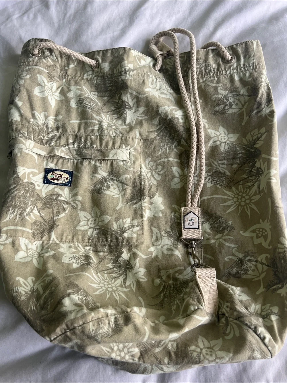 Tommy Bahama Beige Floral Drawstring Backpack